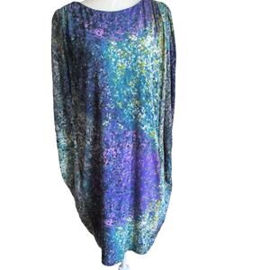 Abstract Jewel Tone Dolman Dress Size 4 Pockets Suzi Chin Artsy